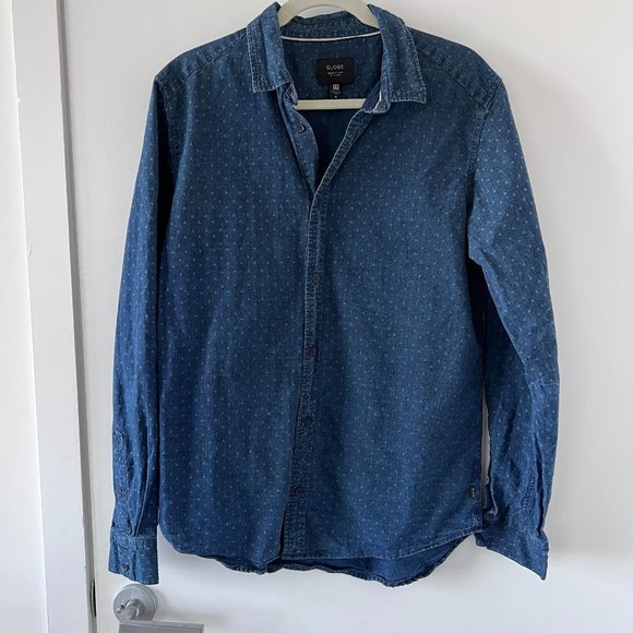 Globe Men's Denim Printed Button Down Shirt - Picture 1 of 6
